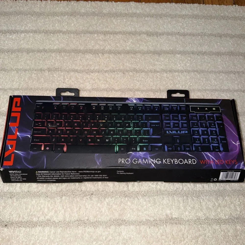 LVLUP Pro Gaming Keyboard with Rainbow LED Backlit Keys - Multimedia Buttons